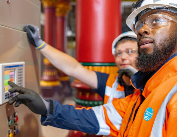 two colleagues inspecting at Abbey Mills pumping station