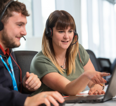 Call center colleagues working together