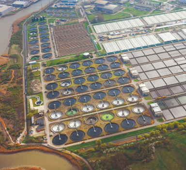 An aerial shot of Beckton Sewage Treatment Works