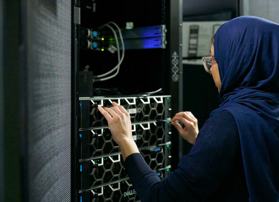 A Thames Water digital colleague checks the server room