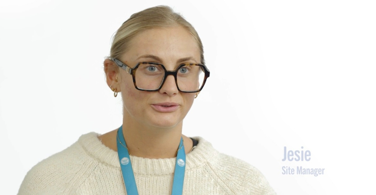 A Thames water colleague explaining the concept of the value Be proud, be blue.